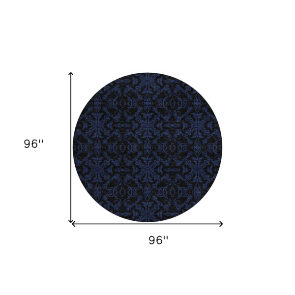 8' Blue And Navy Blue Round Medallion Washable Indoor Outdoor Area Rug