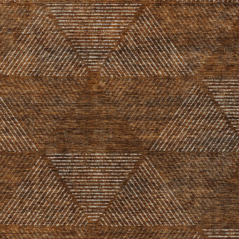 5' X 8' Terra Cotta Copper And Beige Geometric Washable Indoor Outdoor Area Rug