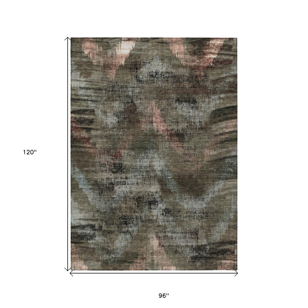 8' X 10' Brown Taupe And Salmon Abstract Washable Indoor Outdoor Area Rug
