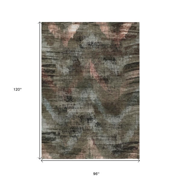 8' X 10' Brown Taupe And Salmon Abstract Washable Indoor Outdoor Area Rug