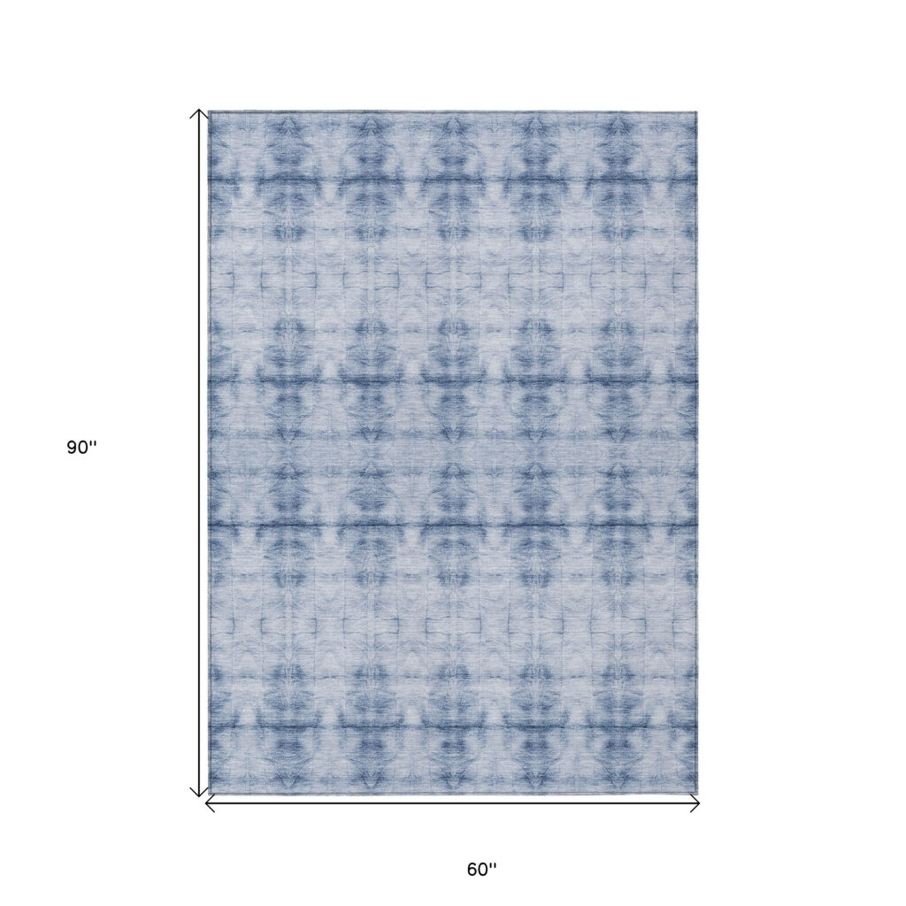 5' X 8' Navy Blue And Sky Blue Geometric Washable Indoor Outdoor Area Rug