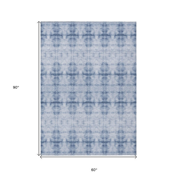 5' X 8' Navy Blue And Sky Blue Geometric Washable Indoor Outdoor Area Rug