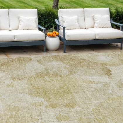 10' X 14' Beige Tan And Ivory Floral Washable Indoor Outdoor Area Rug