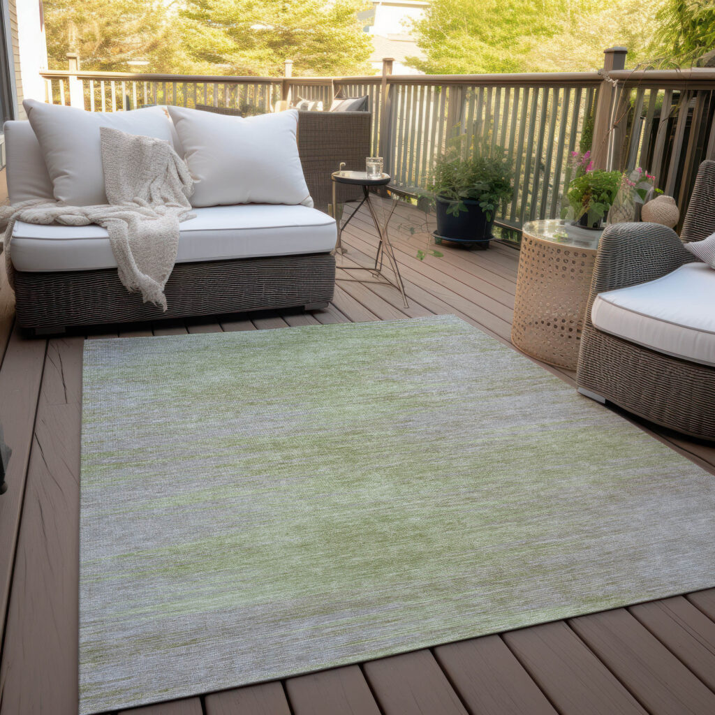 5' X 8' Sage And Artichoke Green Abstract Washable Indoor Outdoor Area Rug