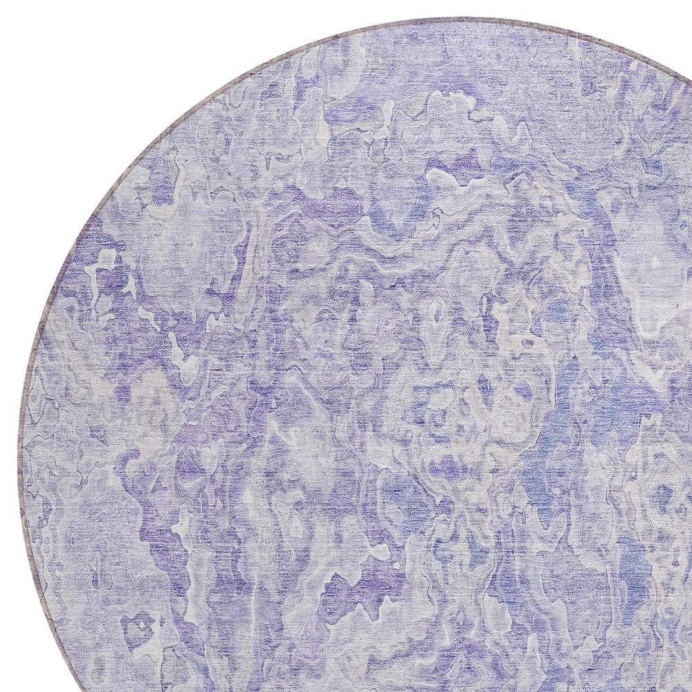 8' Plum Purple And Lavender Round Abstract Washable Indoor Outdoor Area Rug