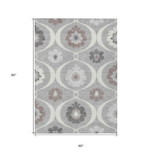 5' X 8' Gray Charcoal And Brown Medallion Washable Indoor Outdoor Area Rug