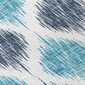 8' Teal Blue And Ivory Round Ikat Washable Indoor Outdoor Area Rug