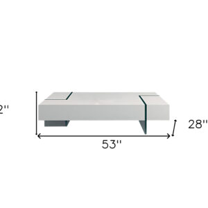 53" White And Clear Wood And Glass Sled Coffee Table