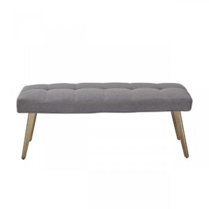 47" Gray and Antiqued Brass Tufted Linen Blend Upholstered Dining Bench