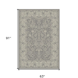 5' x 8' Gray and Ivory Oriental Area Rug
