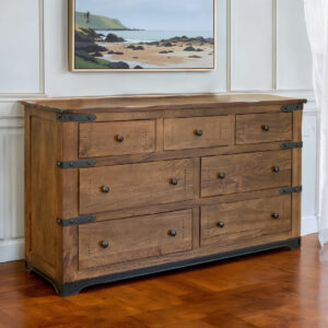 70" Brown and Black Solid Wood Seven Drawer Triple Dresser