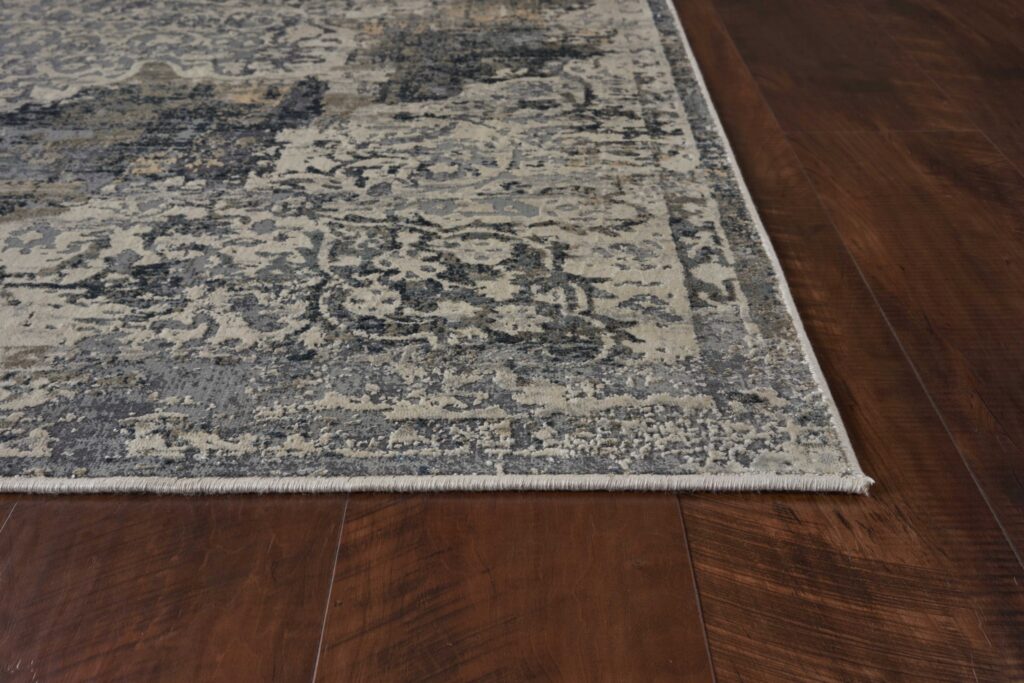 8'X11' Ivory Machine Woven Distressed Diamond Floral Medallion Indoor Area Rug