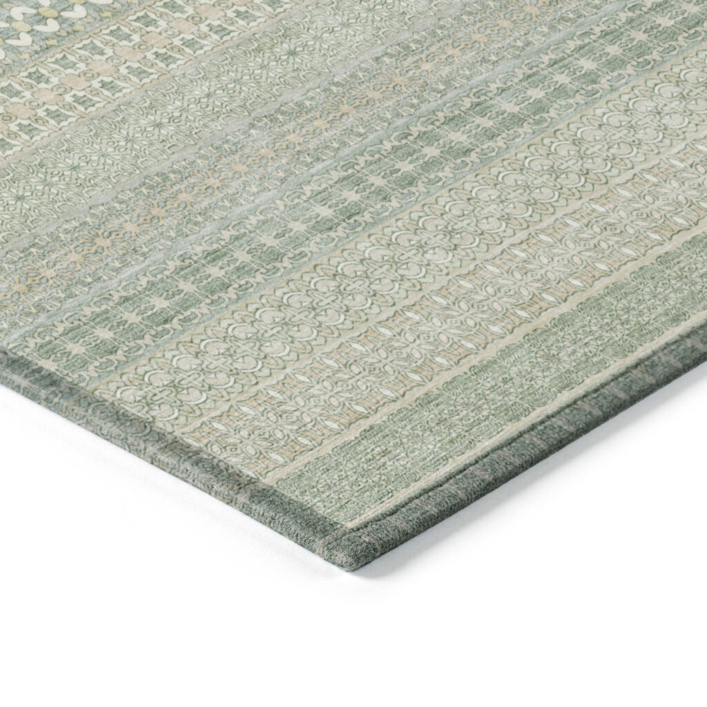 8' Round Artichoke Green Round Striped Washable Non Skid Indoor Outdoor Area Rug