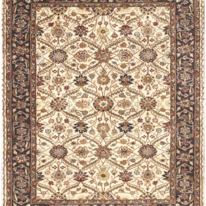 5' x 8' Ivory and Black Oriental Hand Tufted Non Skid Area Rug