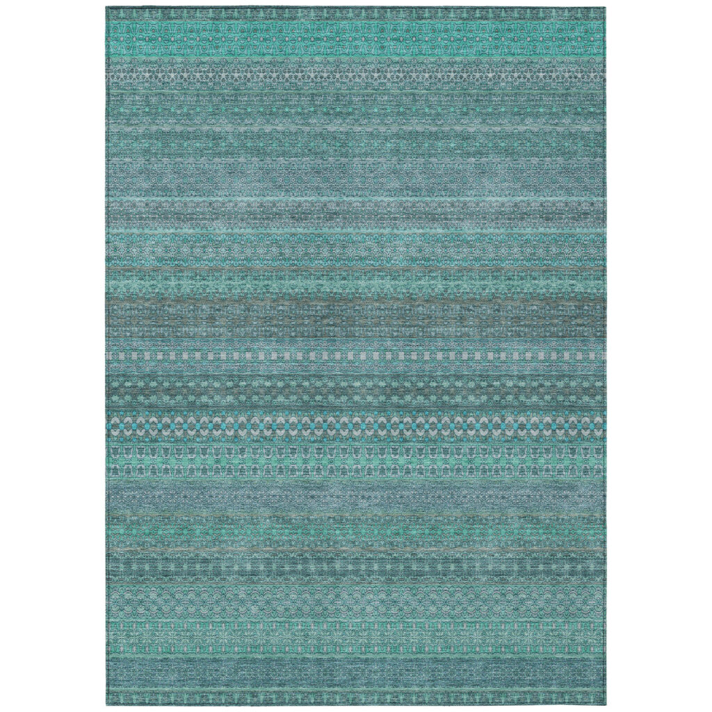 3' X 5' Turquoise Striped Washable Non Skid Indoor Outdoor Area Rug