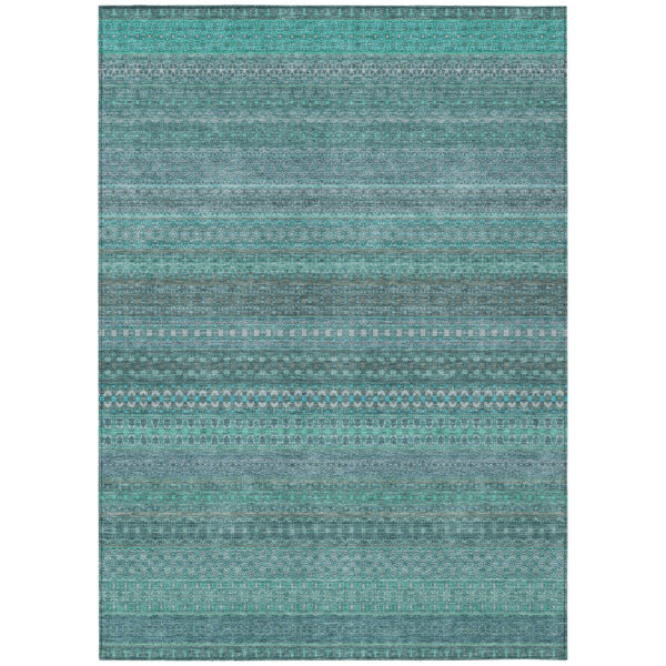 3' X 5' Turquoise Striped Washable Non Skid Indoor Outdoor Area Rug