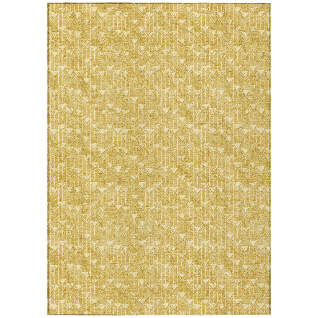 9' X 12' Gold Geometric Washable Non Skid Indoor Outdoor Area Rug
