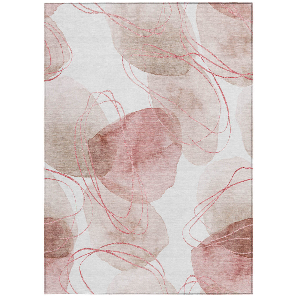 5' X 8' Merlot and Ivory Abstract Washable Non Skid Indoor Outdoor Area Rug