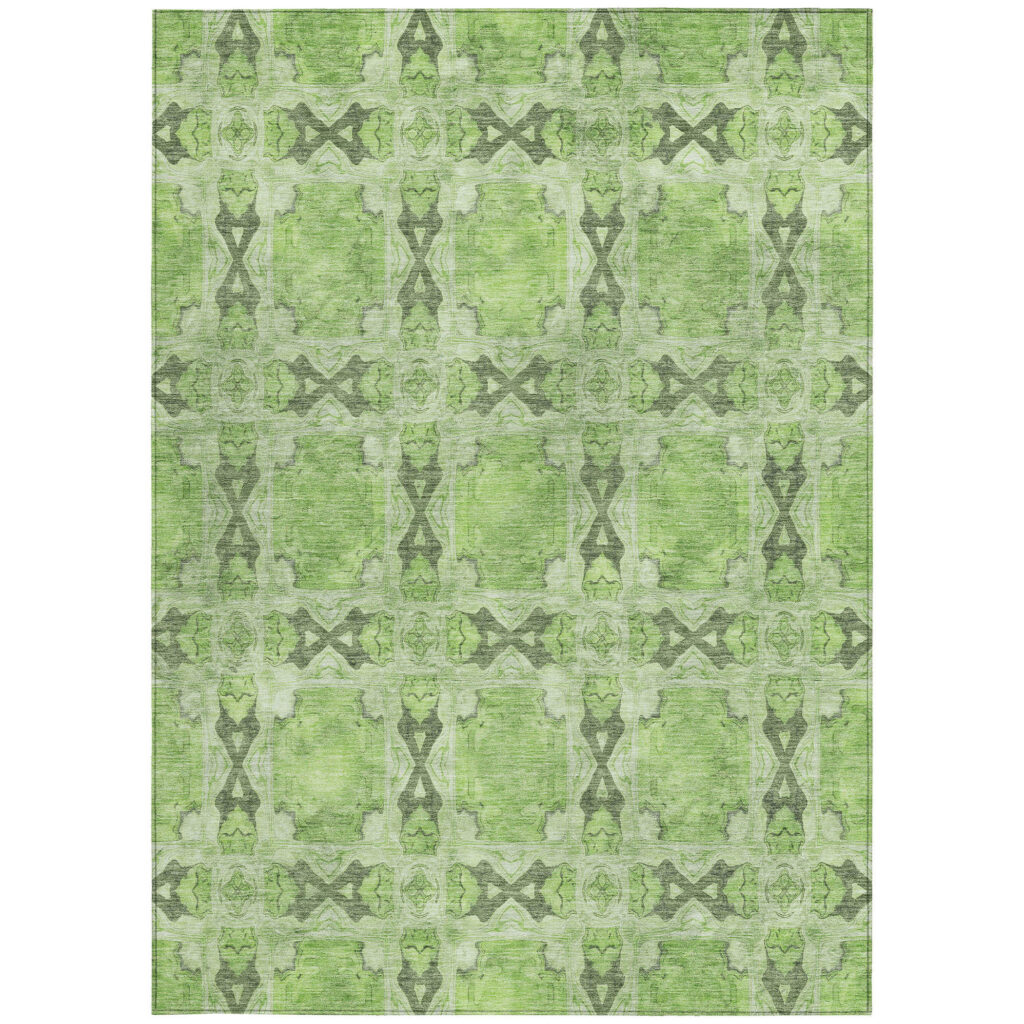 9' X 12' Green Floral Medallion Washable Non Skid Indoor Outdoor Area Rug