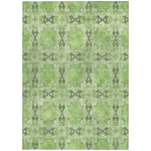 9' X 12' Green Floral Medallion Washable Non Skid Indoor Outdoor Area Rug