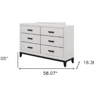 58" White Solid Wood Six Drawer Double Dresser
