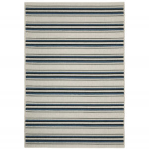 10' x 13' Blue and Beige Geometric Stain Resistant Indoor Outdoor Area Rug