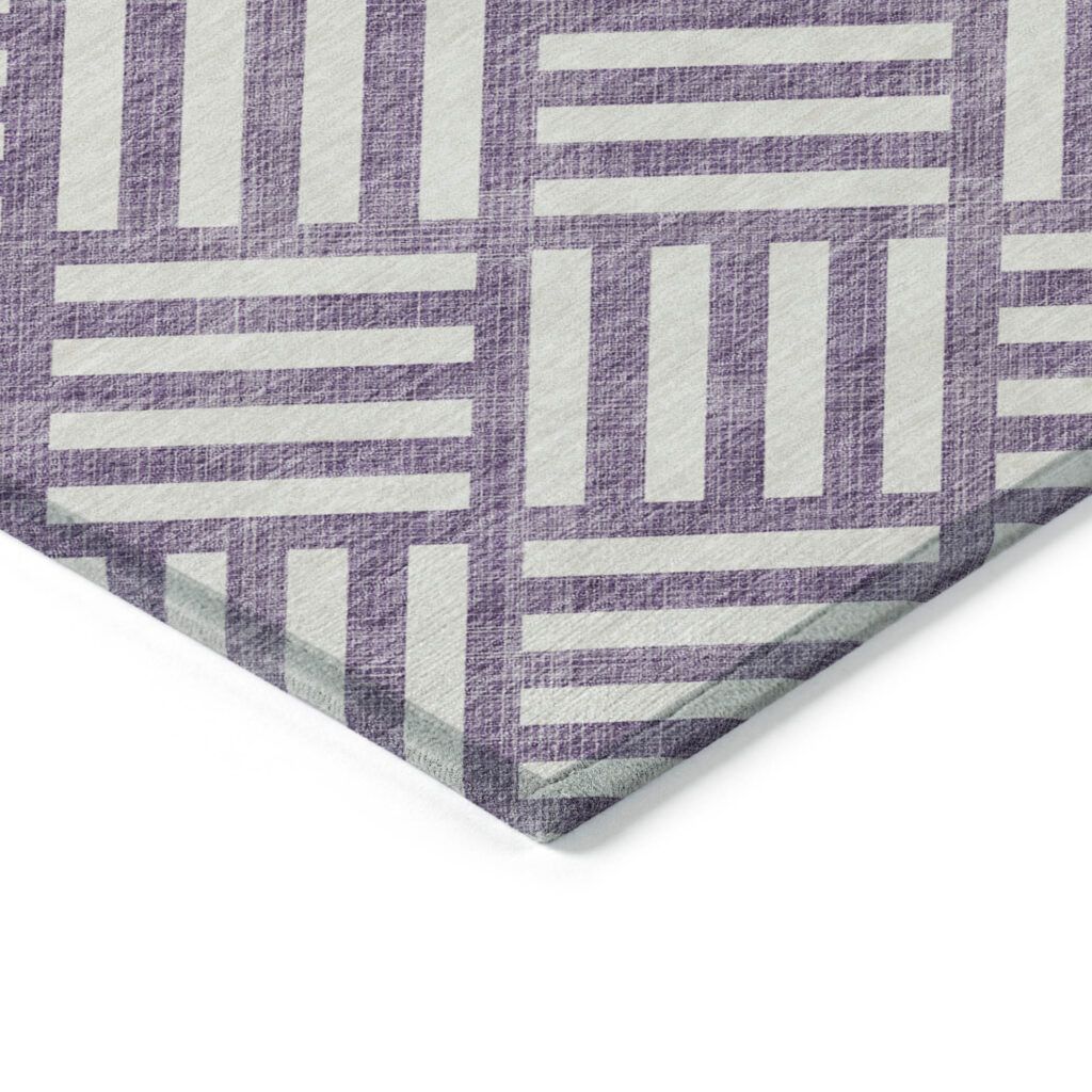 9' X 12' Purple And Ivory Geometric Washable Indoor Outdoor Area Rug