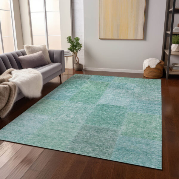 5' X 8' Teal Blue Sage And Green Patchwork Washable Indoor Outdoor Area Rug