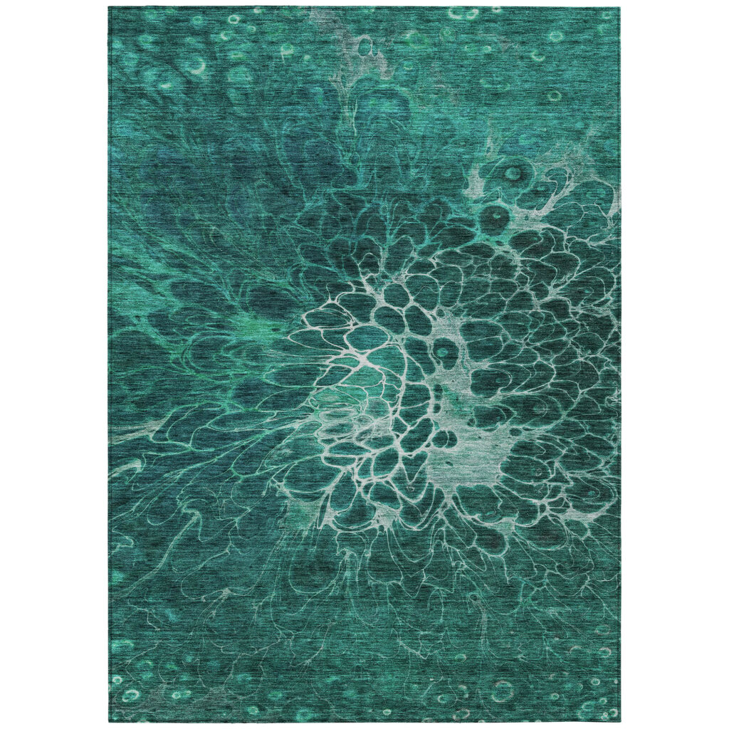 9' X 12' Teal Blue Aqua And Turquoise Abstract Washable Indoor Outdoor Area Rug