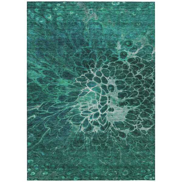 9' X 12' Teal Blue Aqua And Turquoise Abstract Washable Indoor Outdoor Area Rug