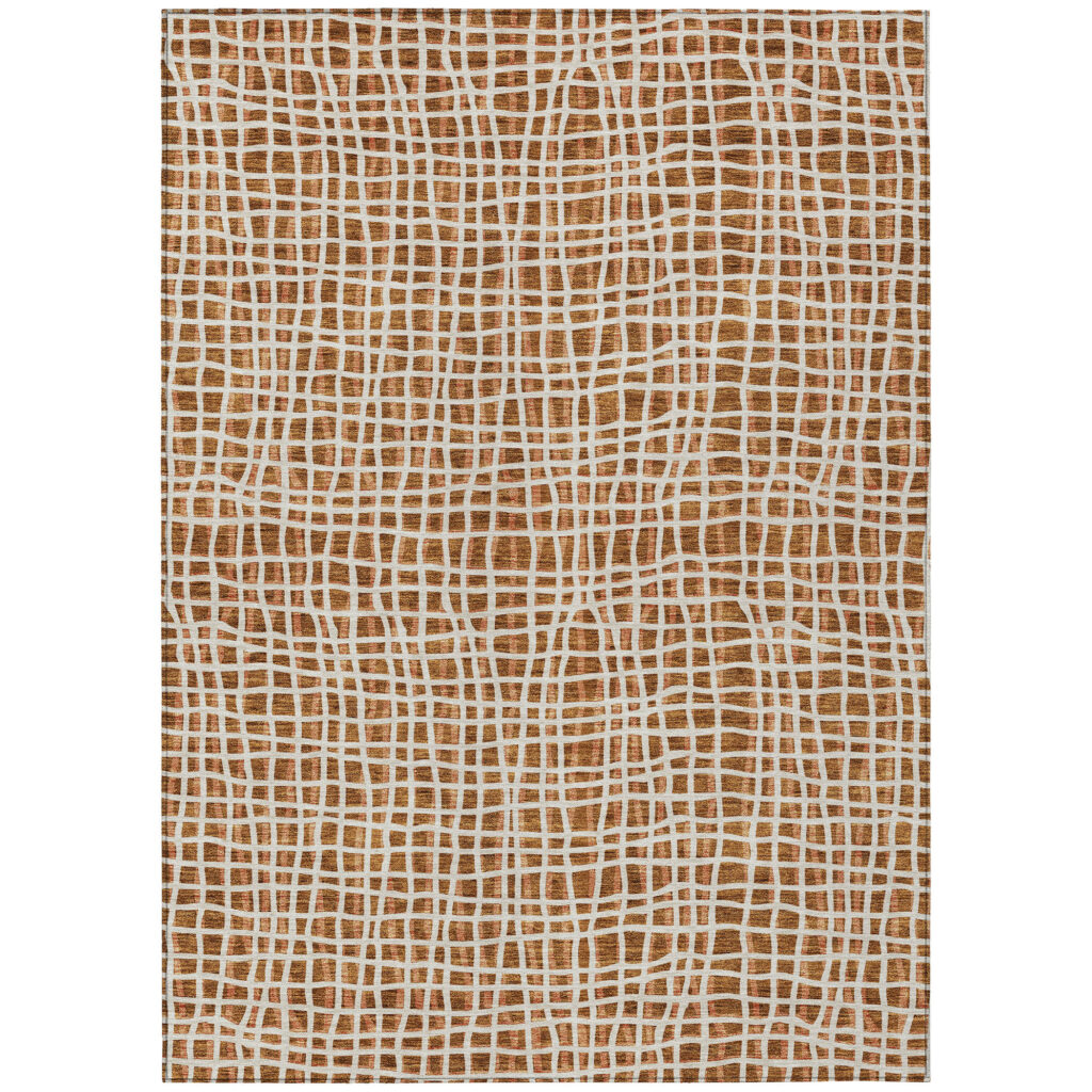 3' X 5' Orange Beige And Copper Striped Washable Indoor Outdoor Area Rug