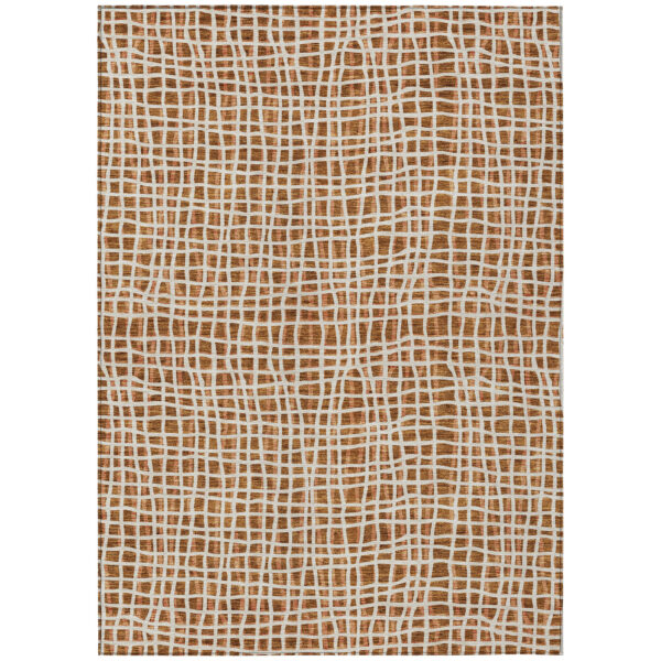 3' X 5' Orange Beige And Copper Striped Washable Indoor Outdoor Area Rug