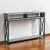 47" Gray and Black Frame Console Table With Shelves