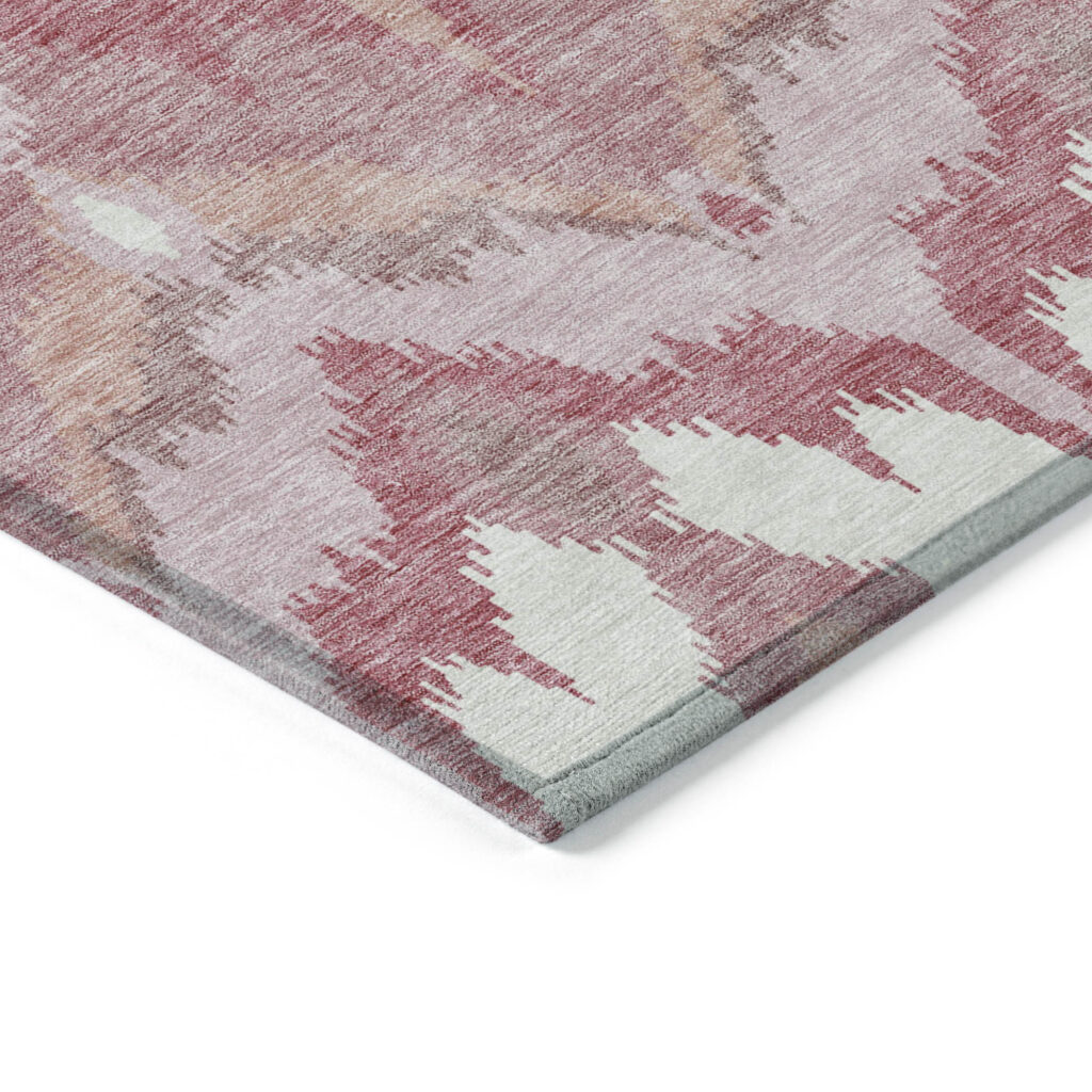 9' X 12' Blush Mauve And Ivory Ikat Washable Indoor Outdoor Area Rug