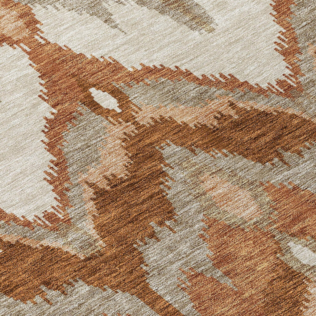 10' X 14' Orange Beige And Copper Ikat Washable Indoor Outdoor Area Rug