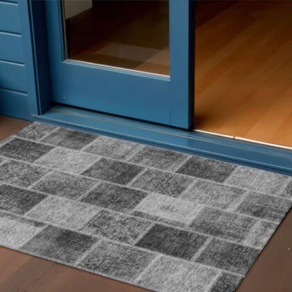 3' X 5' Gray Charcoal And Silver Patchwork Washable Indoor Outdoor Area Rug