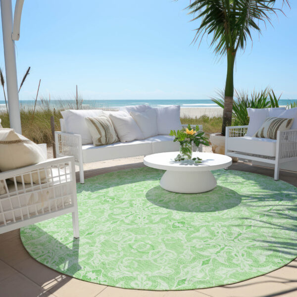 8' Lime Green And Green Round Medallion Washable Indoor Outdoor Area Rug