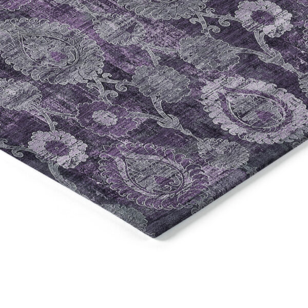 8' X 10' Eggplant Purple And Lavender Damask Washable Indoor Outdoor Area Rug