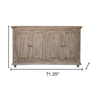 71" Sand Solid and Manufactured Wood Distressed Credenza