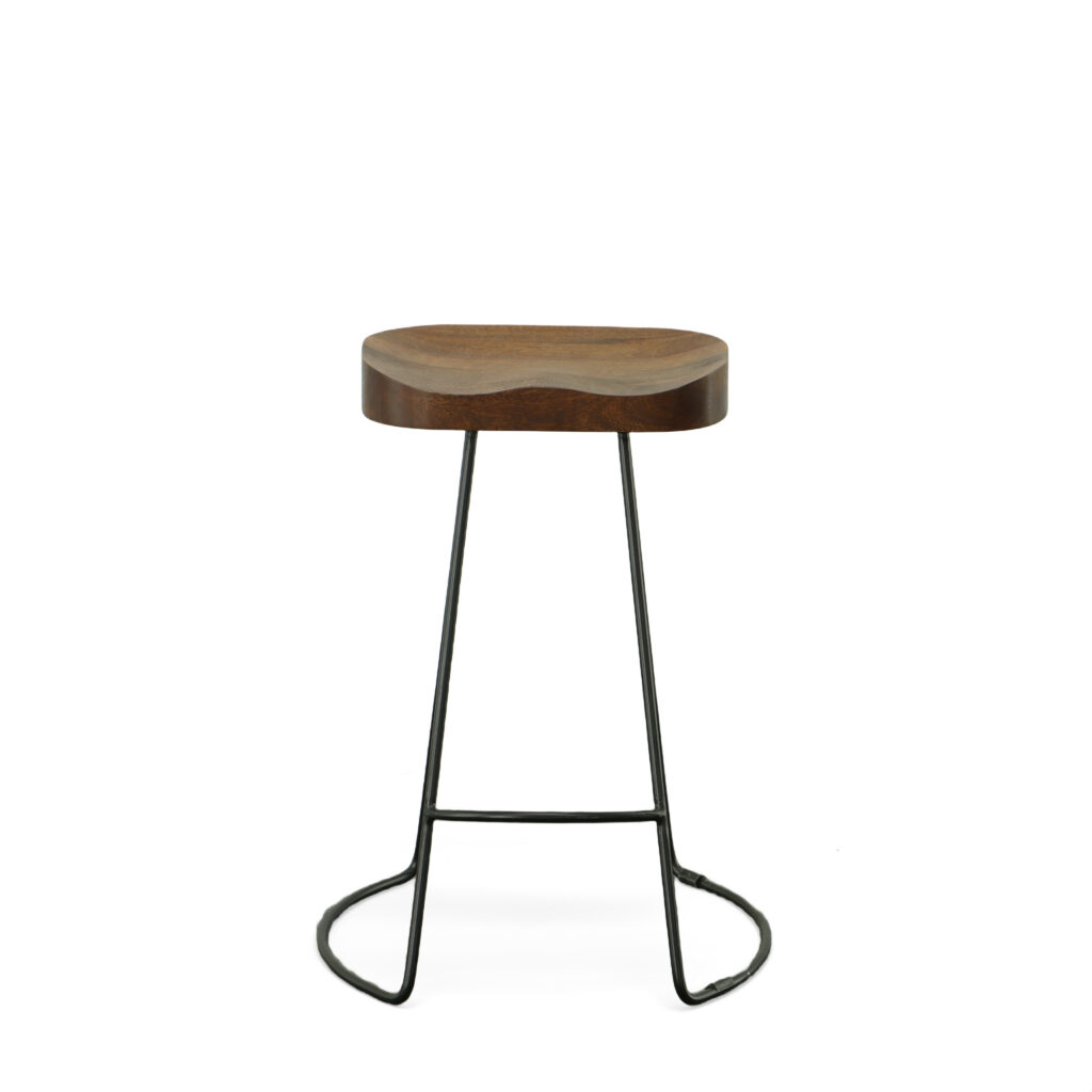 Set of Two 25" Chestnut and Black Solid Wood and Steel Backless Counter Height Bar Chairs