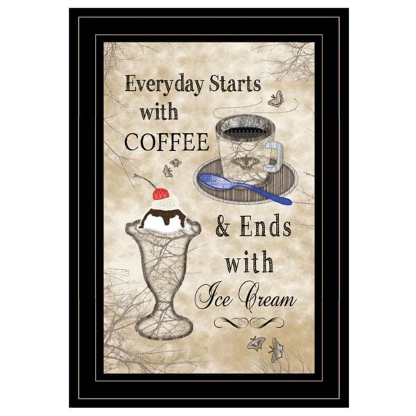 Everyday Starts With Coffee Black Framed Print Wall Art