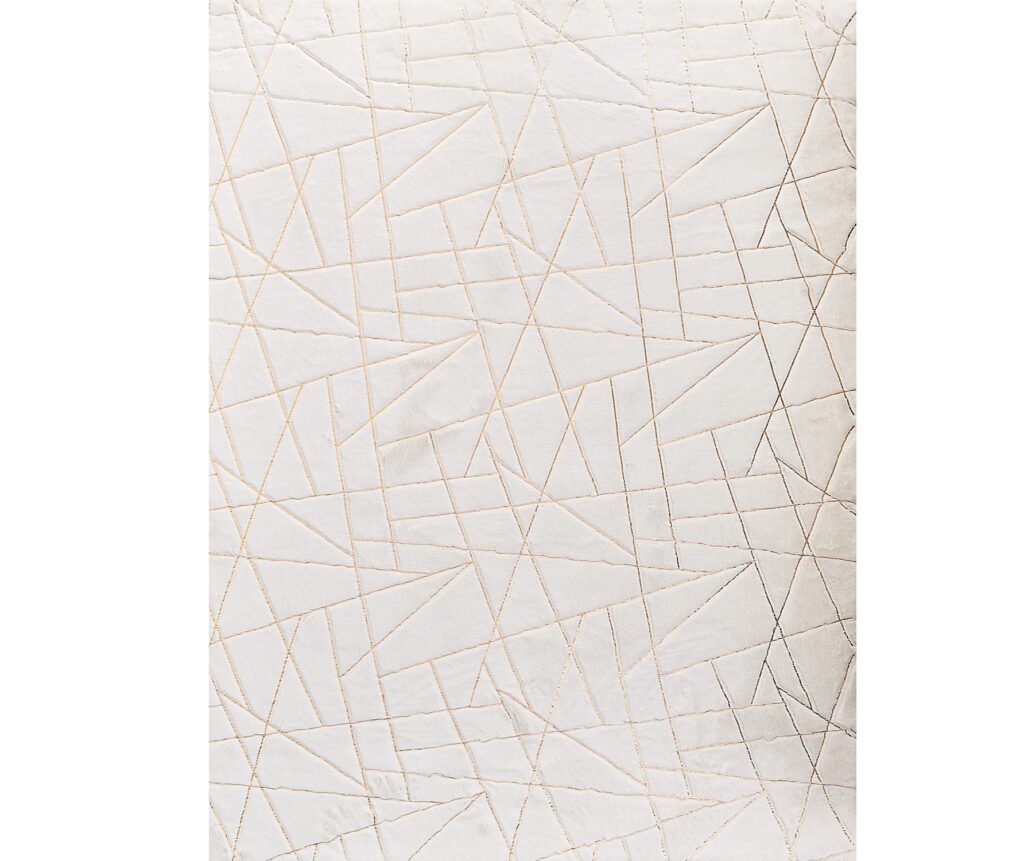 3' X 5' White and Gold Faux Fur Abstract Shag Non Skid Area Rug