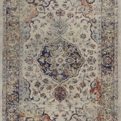 5'X8' Ivory Machine Woven Traditional Floral Medallion Indoor Area Rug