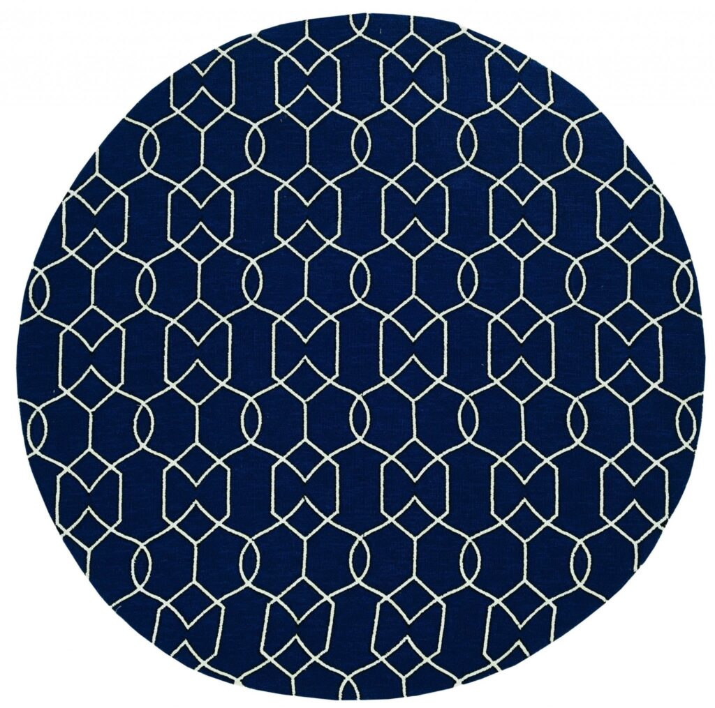 7' Round Navy Blue Round Moroccan Indoor Outdoor Area Rug