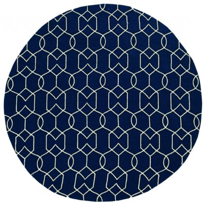 7' Round Navy Blue Round Moroccan Indoor Outdoor Area Rug