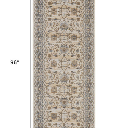 8' Brown and Ivory Oriental Power Loom Distressed Runner Rug