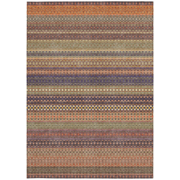 9' X 12' Orange Striped Washable Non Skid Indoor Outdoor Area Rug