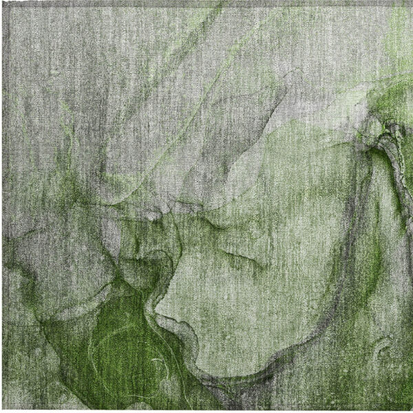 2' X 3' Olive Green Abstract Washable Non Skid Indoor Outdoor Area Rug