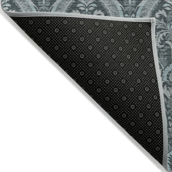 8' Round Teal Round Damask Washable Non Skid Indoor Outdoor Area Rug