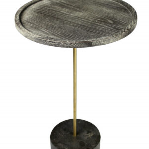 30" Black And Brown Solid Wood And Marble Round End Table